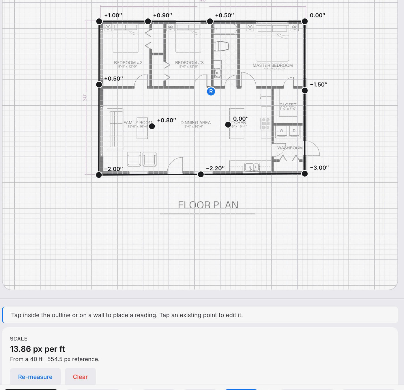 Tracing a foundation outline and placing elevation readings on the GradePoint Pro canvas.