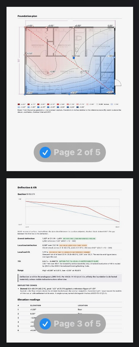 A GradePoint Pro PDF foundation report with drawing, figures, and findings.